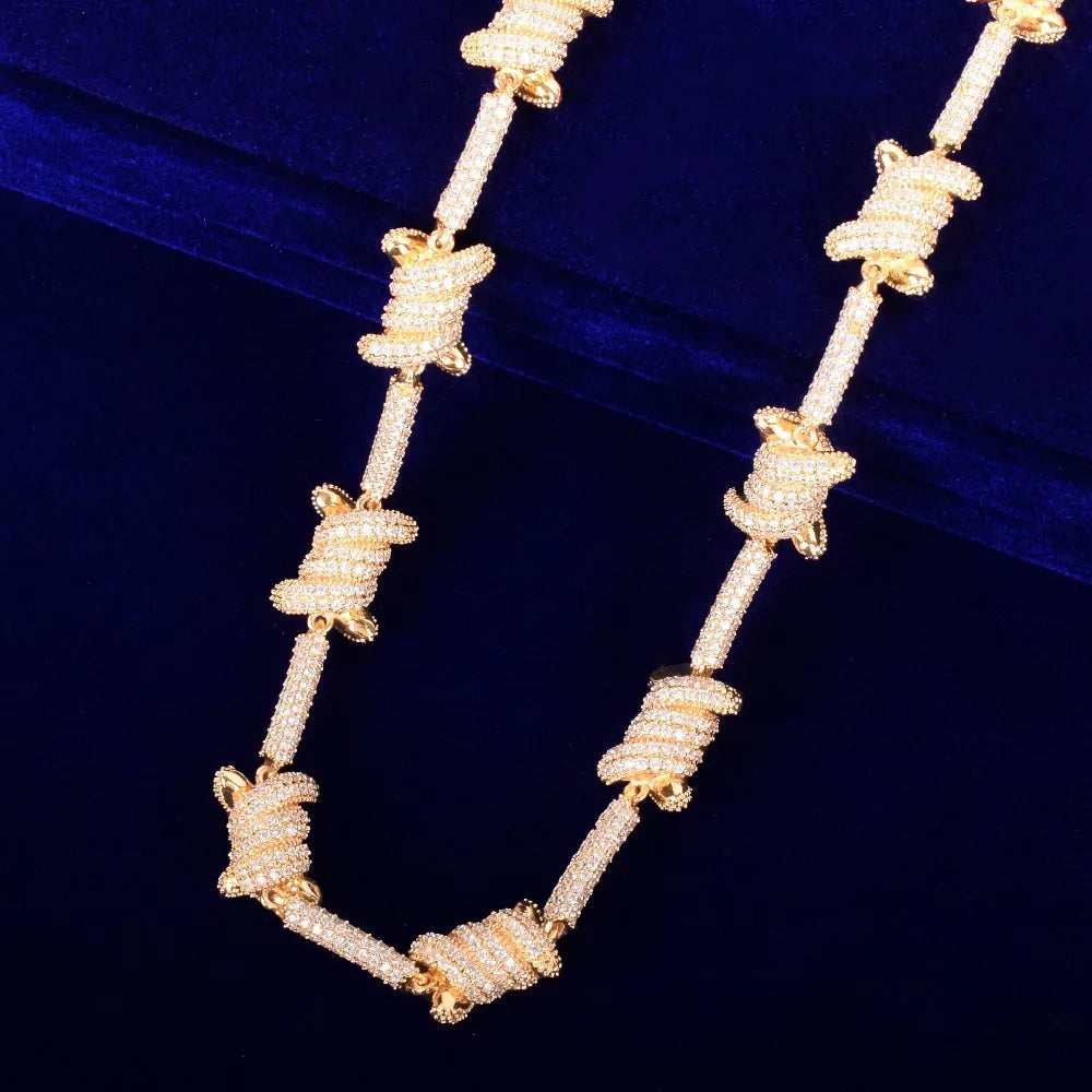 Iced Barbed Wire Necklace - Gold/White Gold