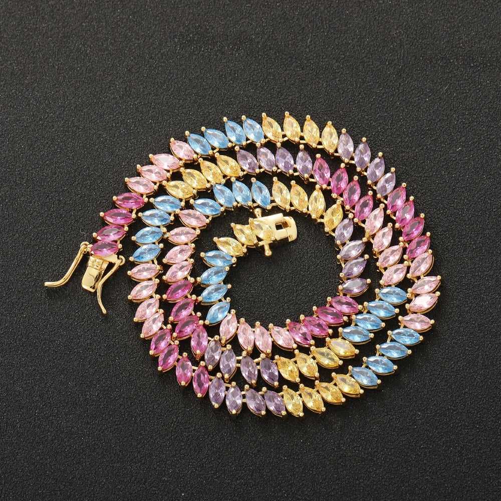 6mm Multi-Color Marquise Diamond Tennis Necklace