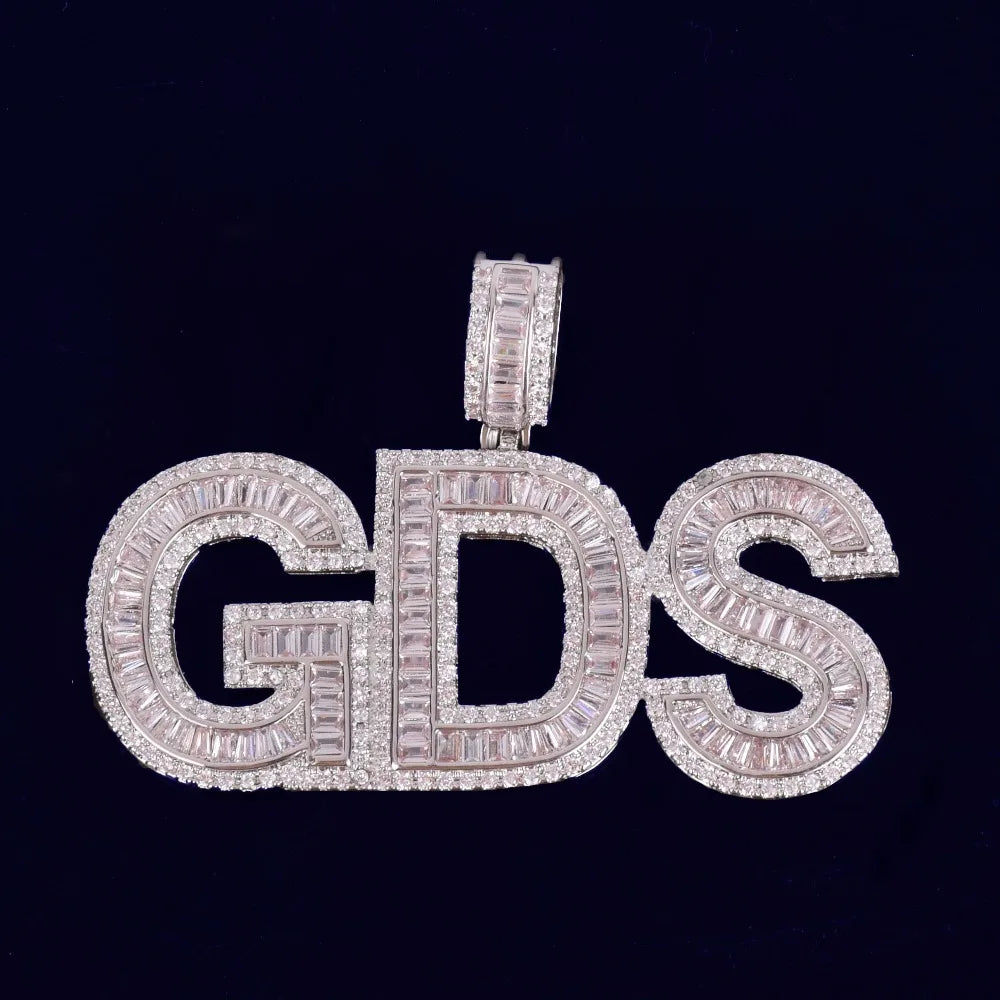 Custom Baguette Layer Letter Pendant - Icedgame & Co