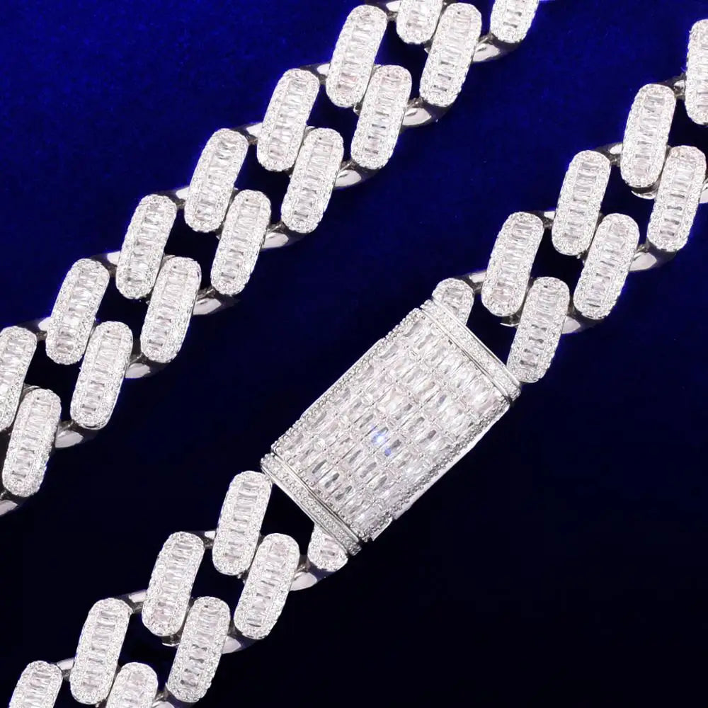 20MM Miami Baguette Diamond Cuban Link Chain Necklace