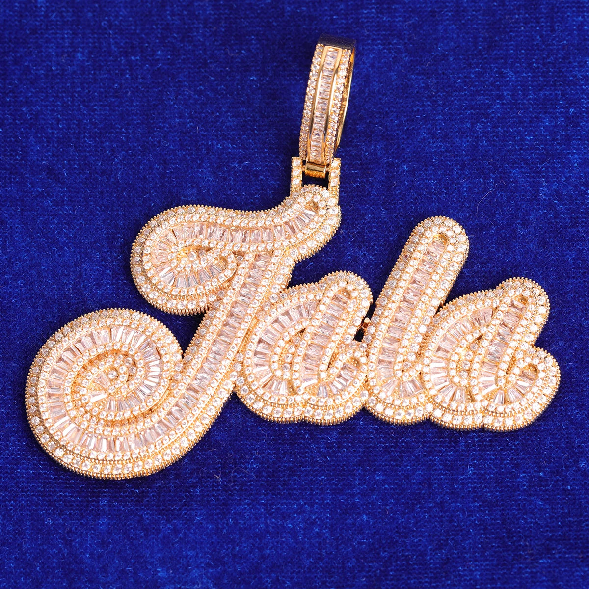 Custom Bold Layer Script Baguette Letter Pendant - Icedgame & Co