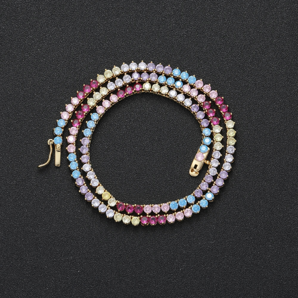 3mm Heart Shape Multi-Color Tennis Chain Necklace