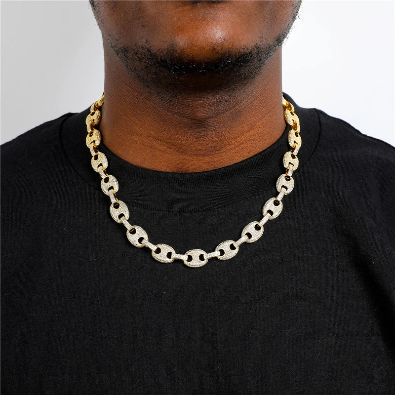 12MM Iced Out Gucci Link Chain Necklace in Gold/White Gold
