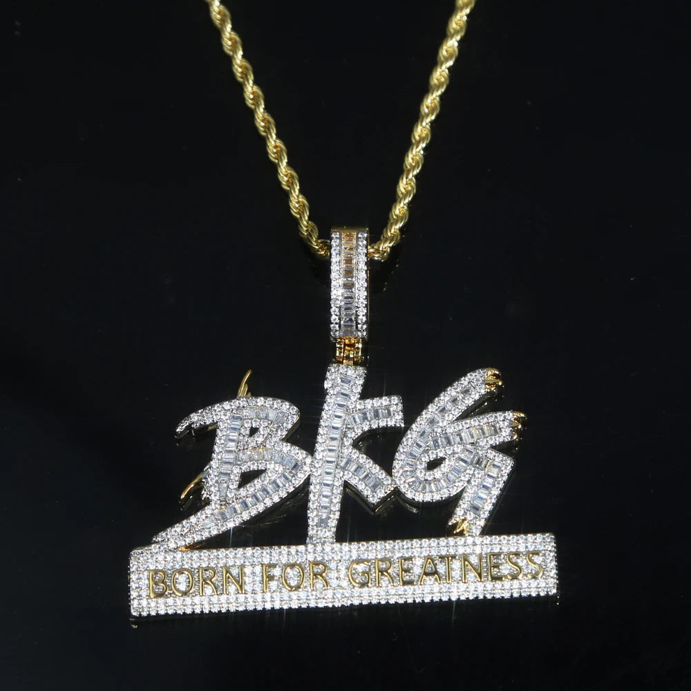 Iced "BFG - Born For Greatness" Letter Diamond Pendant - Gold