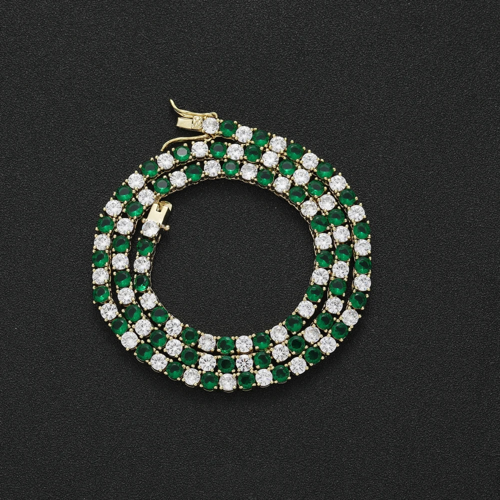 Two-Tone Green Diamond Tennis Chain Necklace