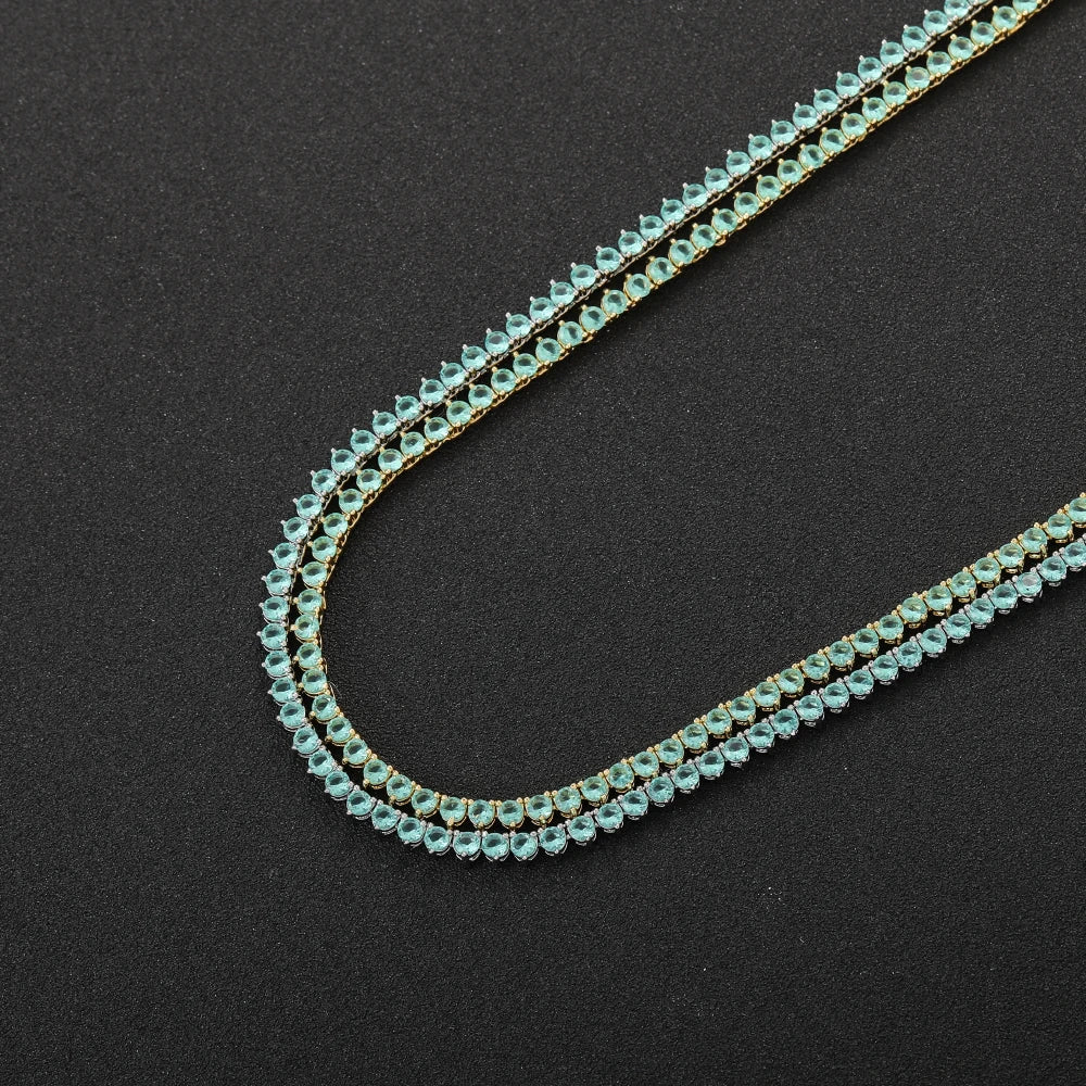 Triple Prong Tiffany Blue Diamond Tennis Necklace - 3mm