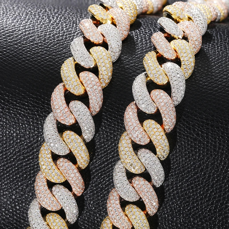 S925 Moissanite Tri-Color Cuban Link Chain Bracelet - 20mm - Icedgame & Co