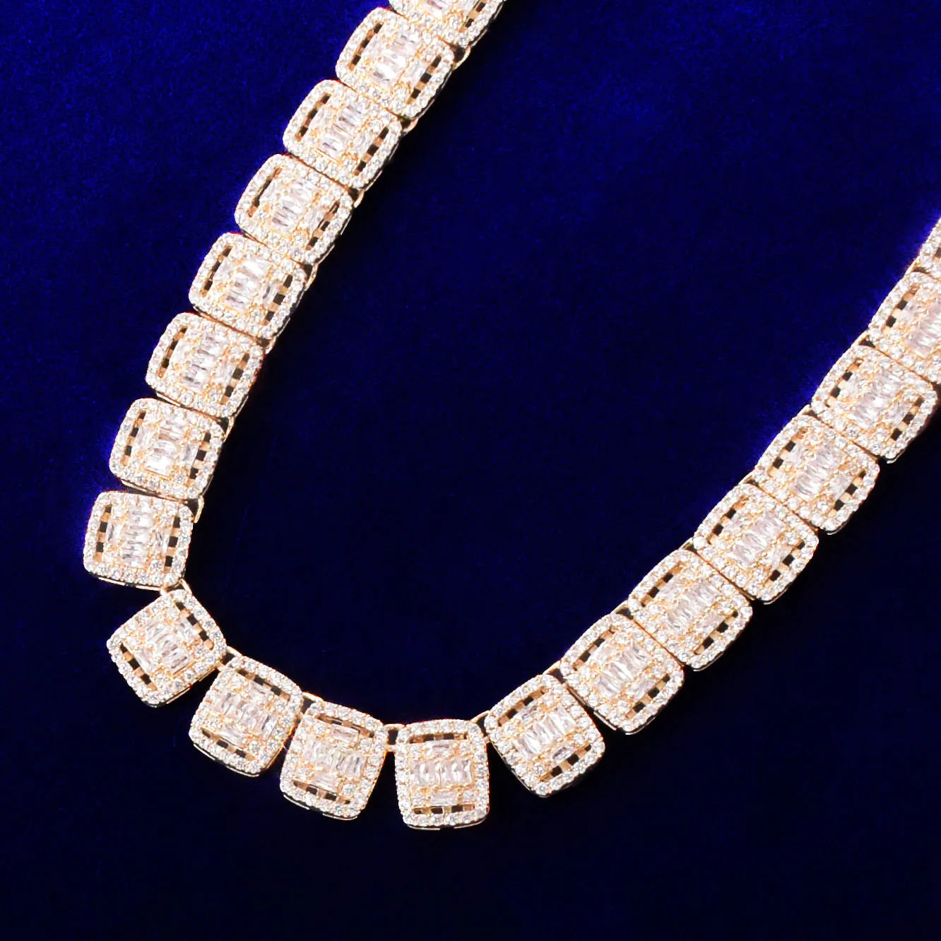 12MM SQUARE BAGUETTE TENNIS ICED-OUT DIAMOND NECKLACE CHAIN