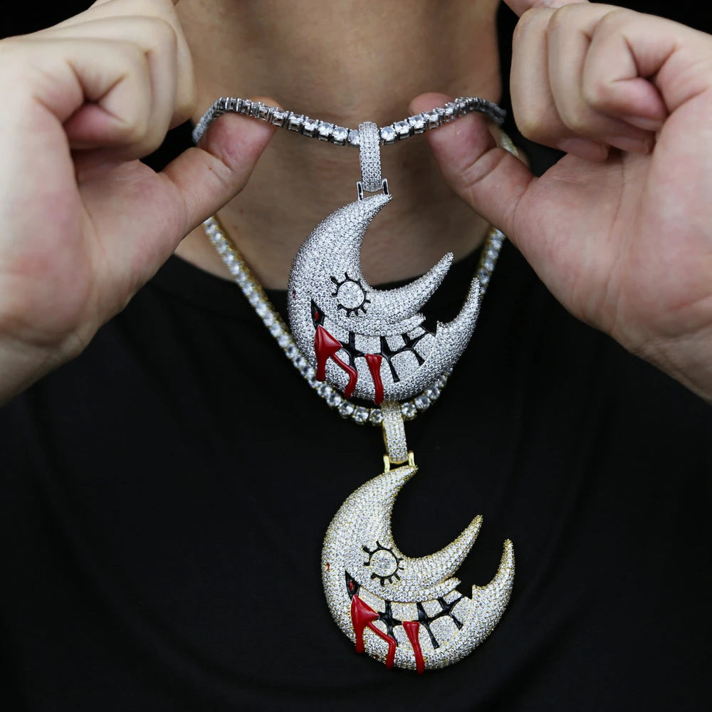 Iced Out Bling Drippin Mouth Crescent Moon Pendant