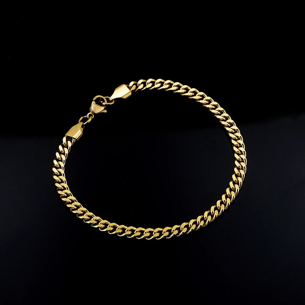 4mm Cuban Link Bracelet - Gold/Rose Gold/White Gold
