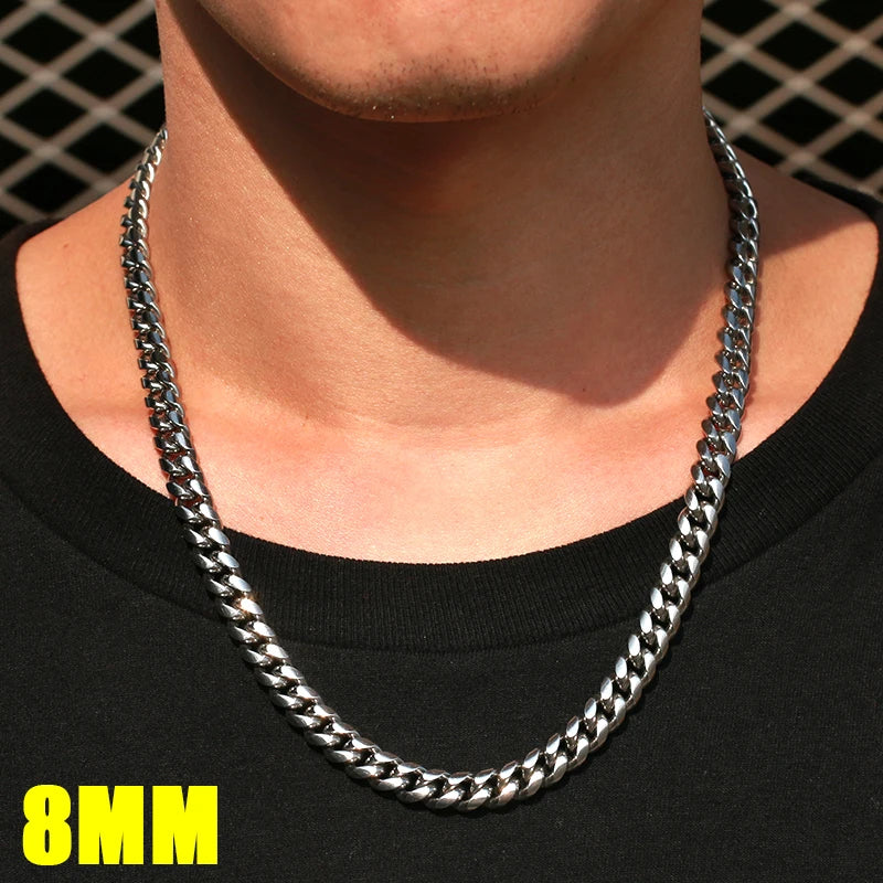 6-14MM Cuban Silver Link Necklace (Stainless Steel)