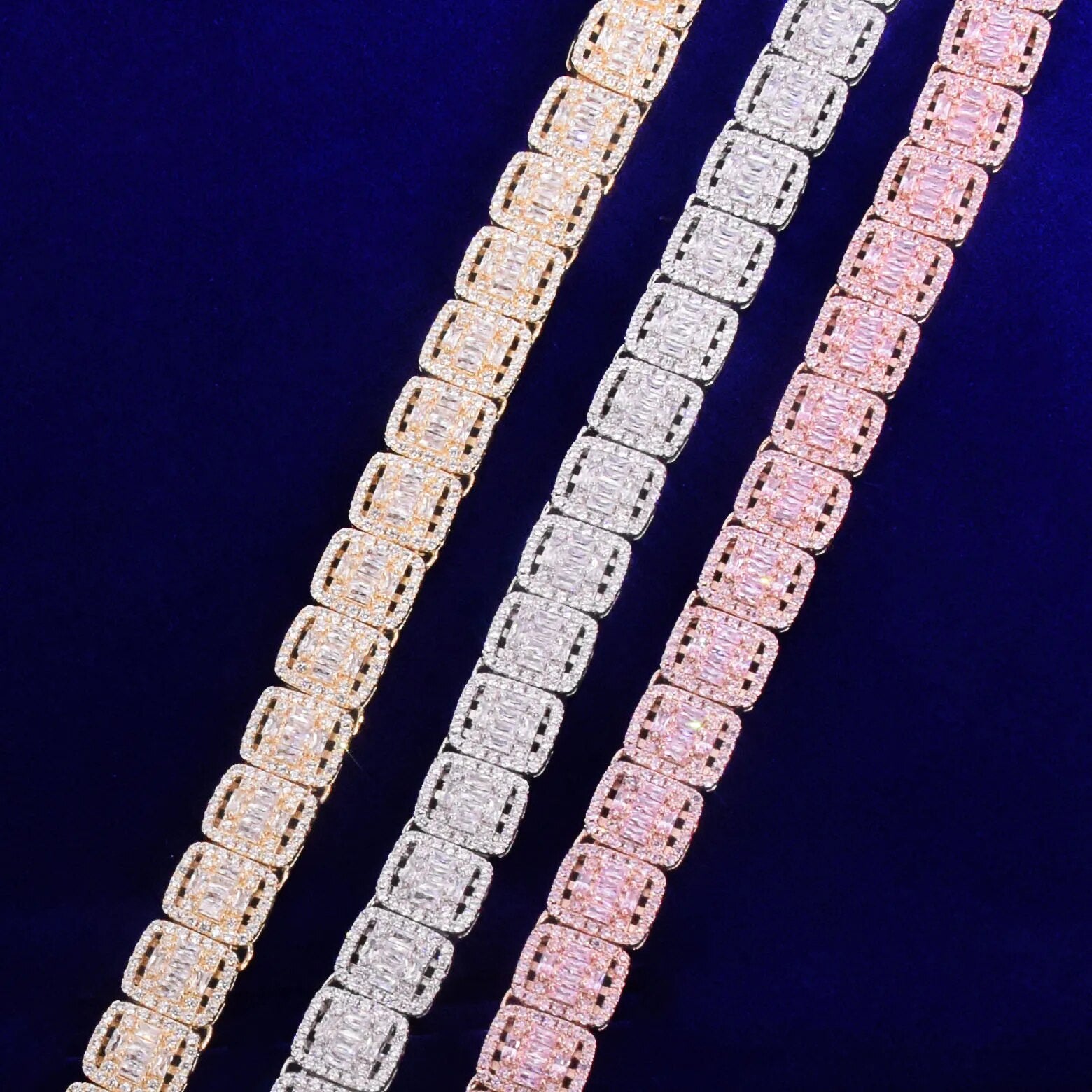 12MM SQUARE BAGUETTE TENNIS ICED-OUT DIAMOND NECKLACE CHAIN