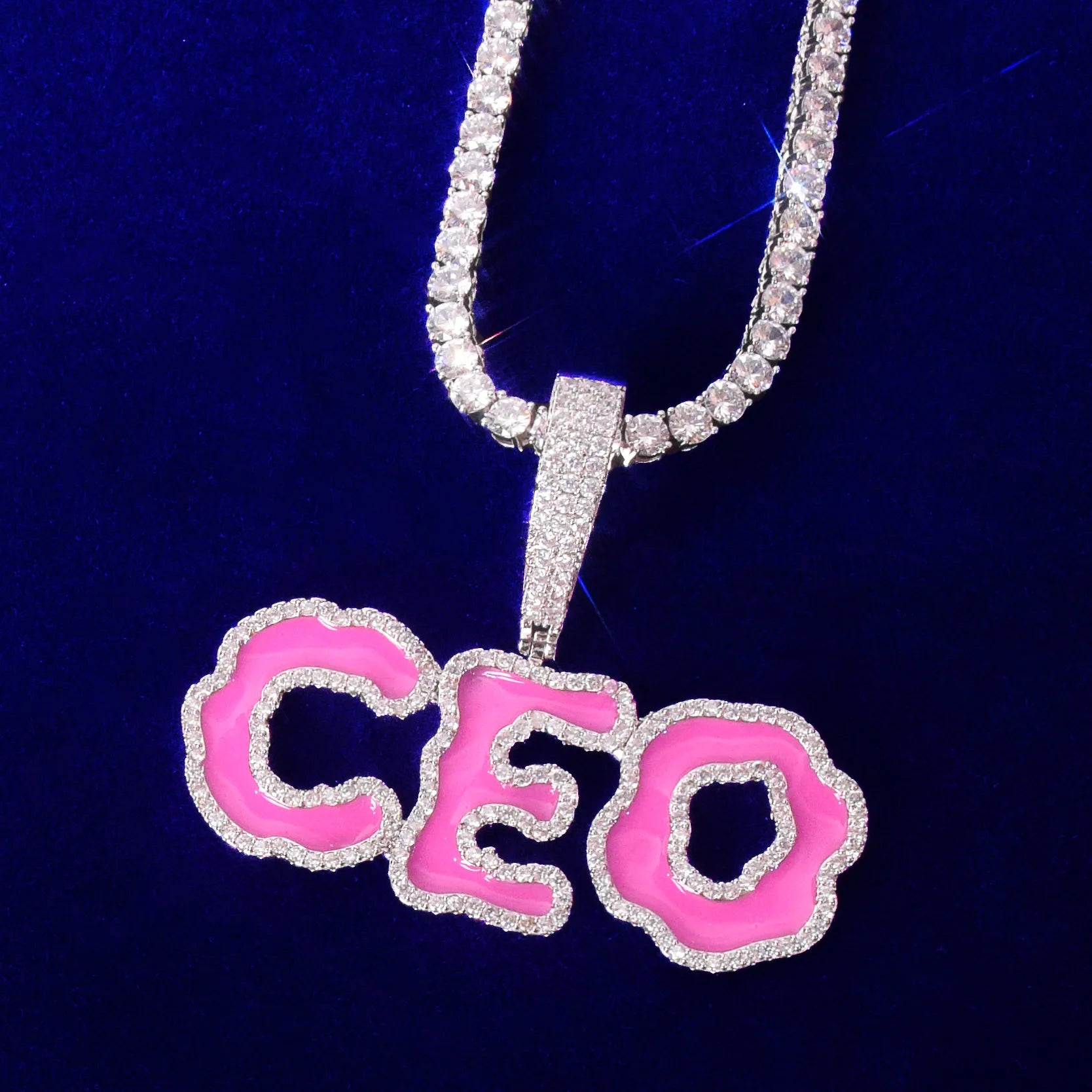 Solid Back Custom Pink Enamel Letter Pendant - Icedgame & Co