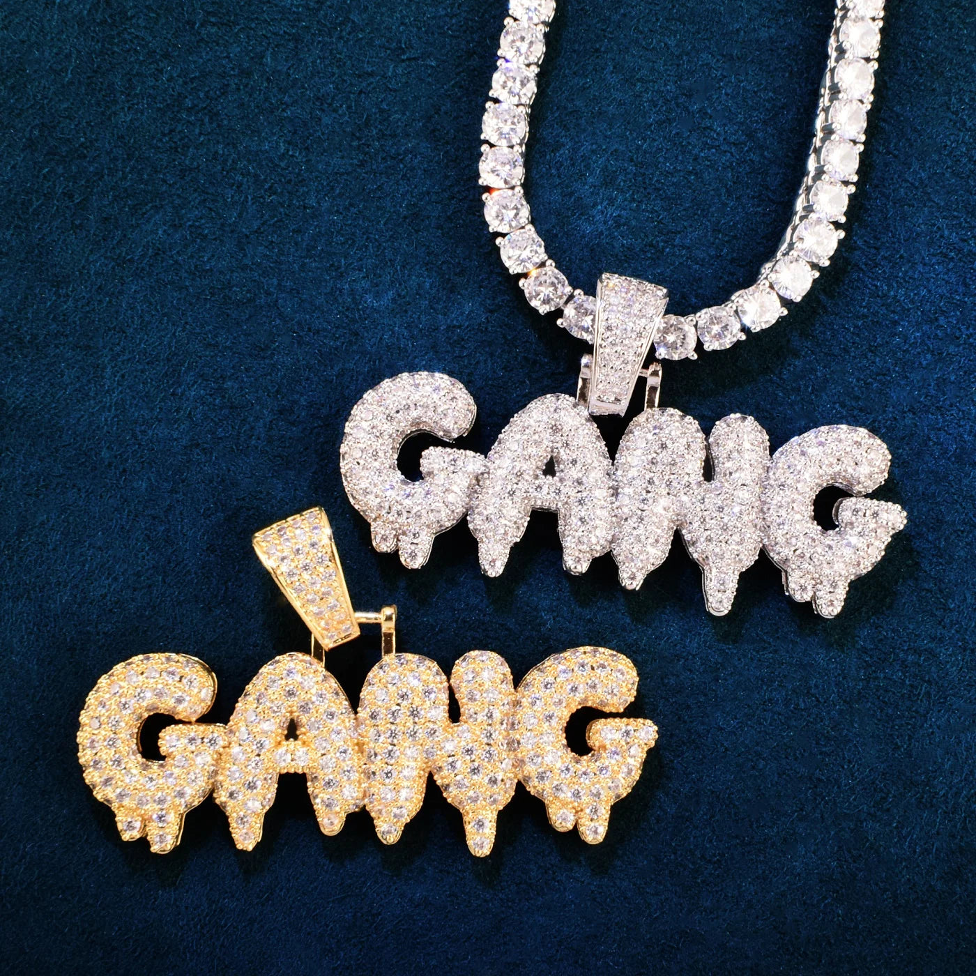 Pave Bubble Drip "GANG" Letter Pendant - Icedgame & Co