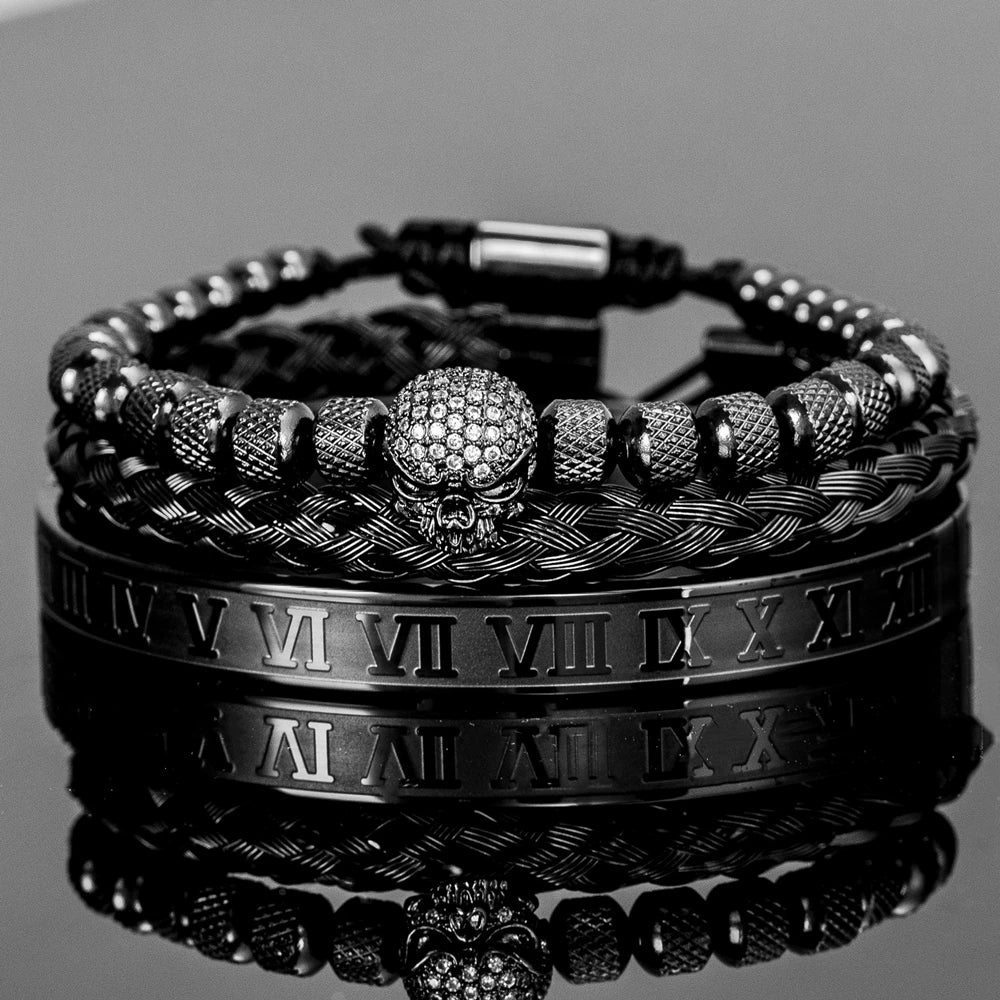 3pcs/Set Luxury Roman Skull Deluxe Bracelet