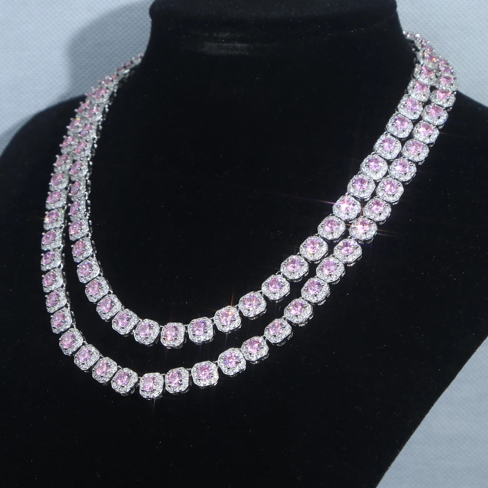 10mm Pink Diamond Clustered Tennis Chain