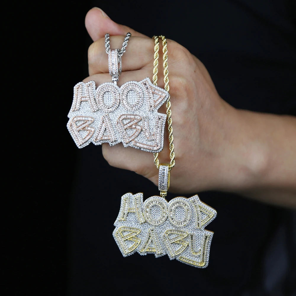 Iced Out "HOOD BABY" Letter Pendant