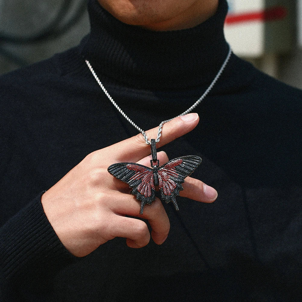 Iced Out Black Butterfly Diamond Pendant