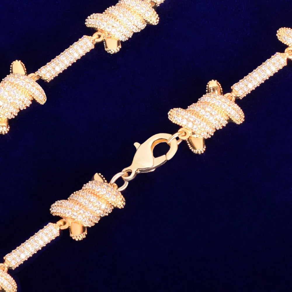 Iced Barbed Wire Necklace - Gold/White Gold