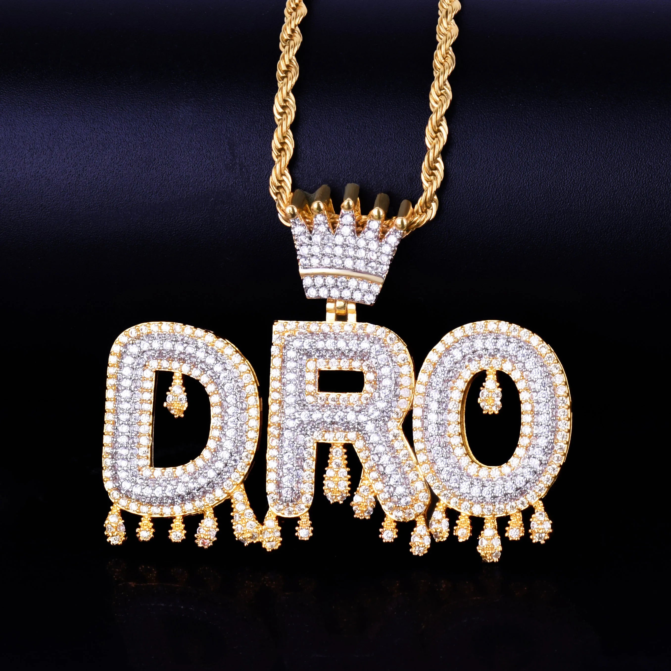 Two-Tone Crown Bail Drip Letter Pendant - Icedgame & Co