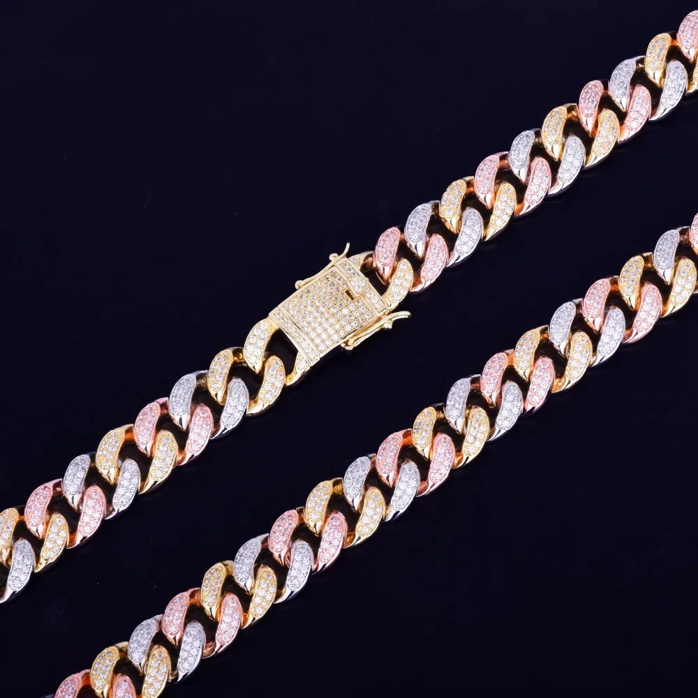 12MM Triple Color Cuban Chain Necklace