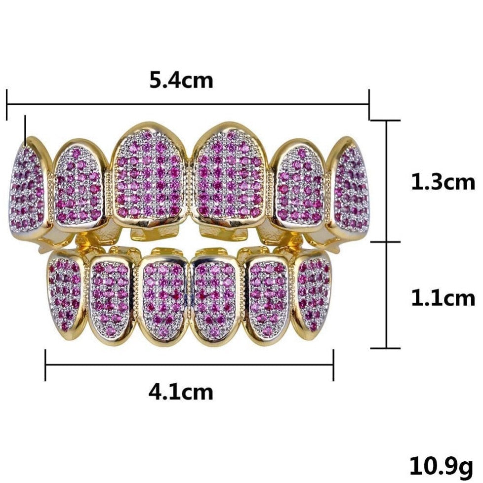 6 Teeth Standard Purple Diamond Grillz in Gold