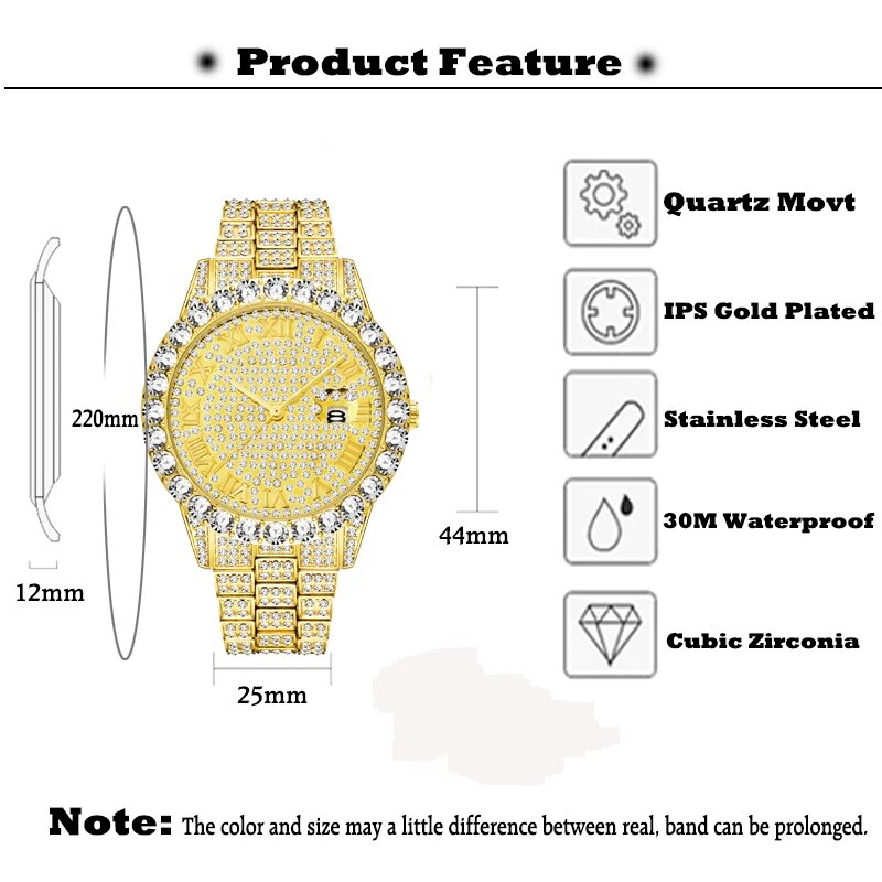 FULLY ICED-OUT ROMAN NUMERALS DIAMOND WATCH