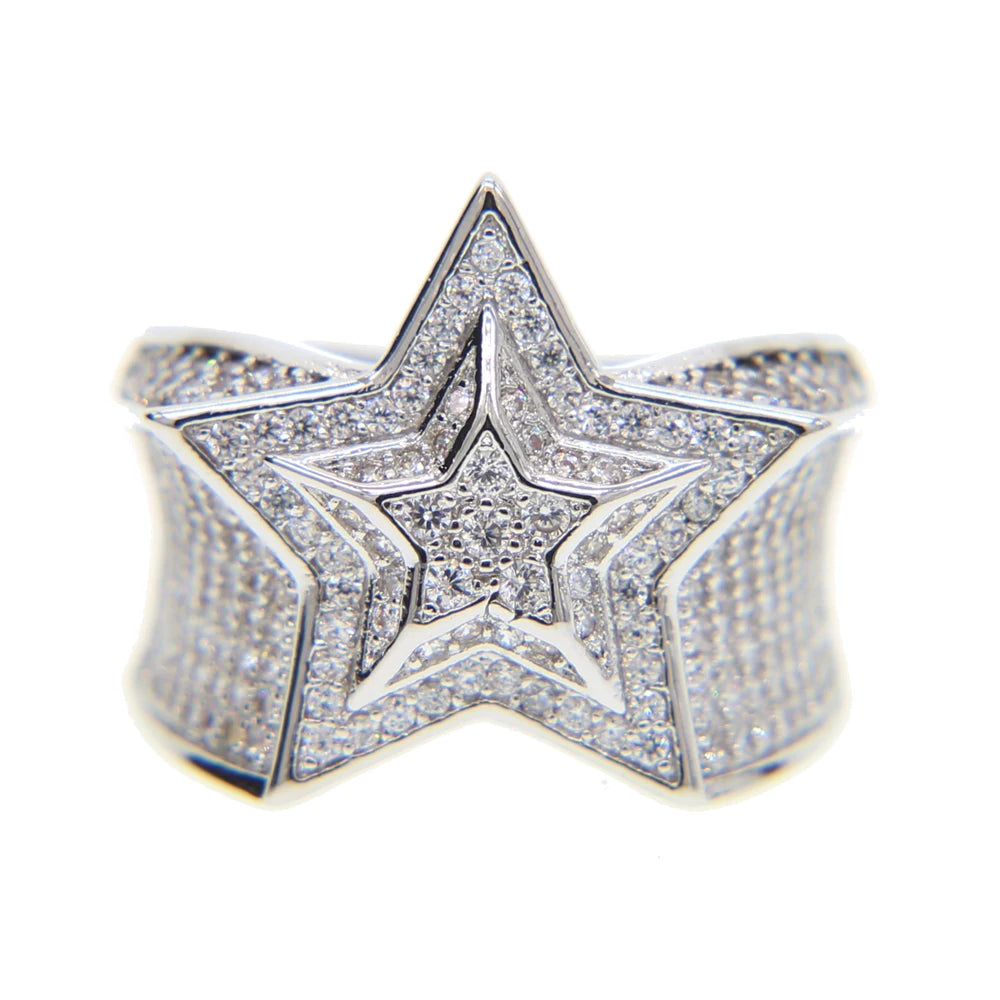 Frosty Paved Layered Star Ring