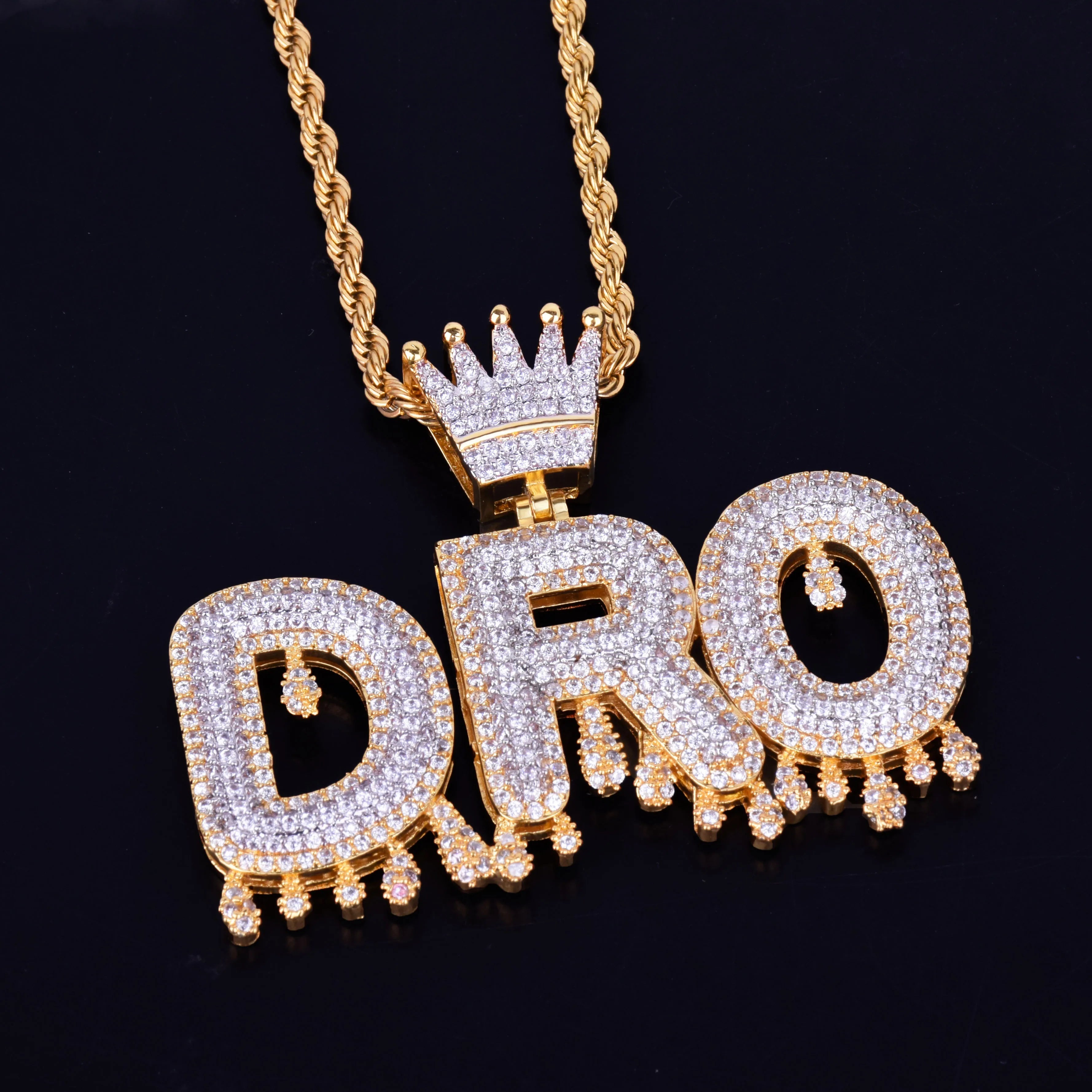 Two-Tone Crown Bail Drip Letter Pendant - Icedgame & Co