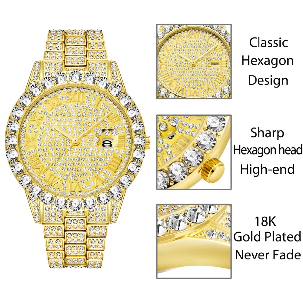 FULLY ICED-OUT ROMAN NUMERALS DIAMOND WATCH