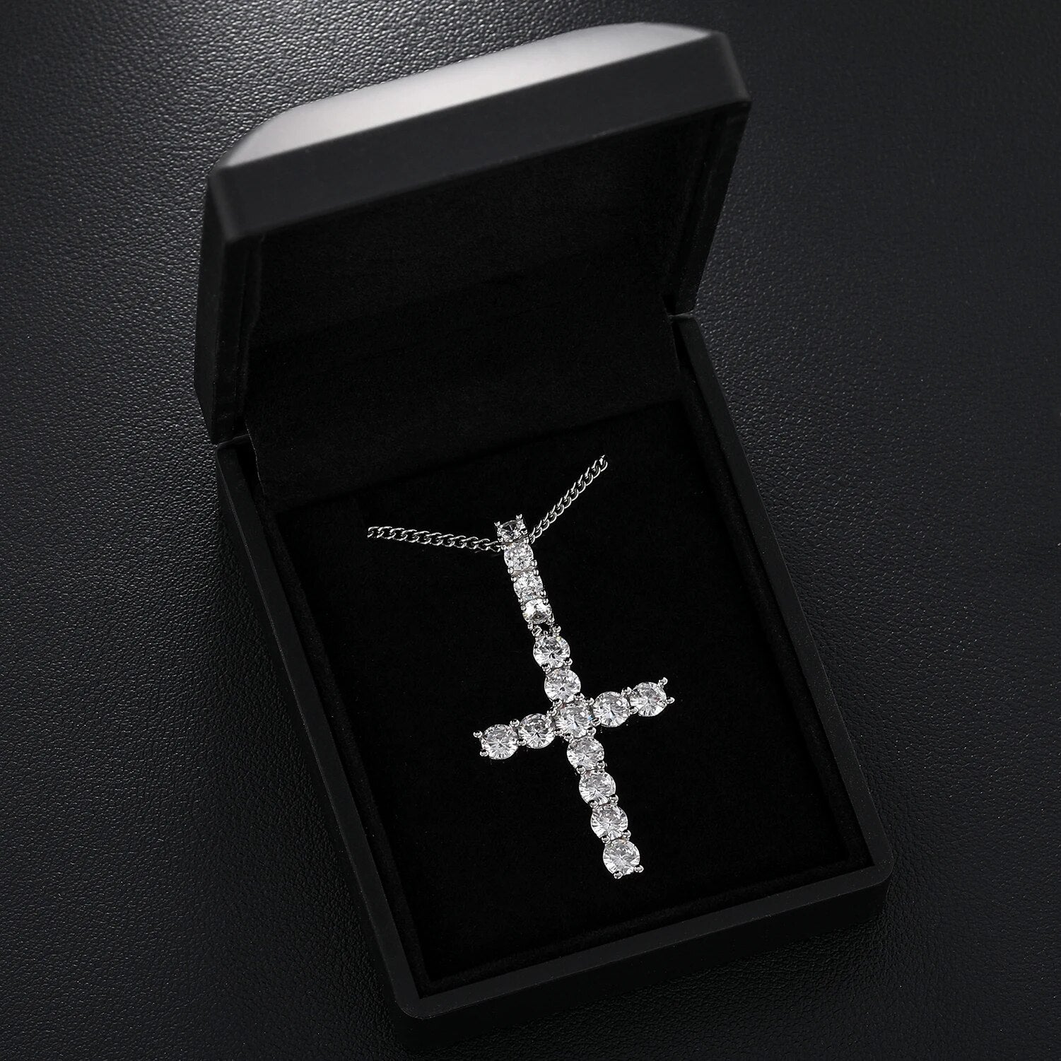 S925 Moissanite Diamond Big Cross Pendant Necklace (3.64 CTW)