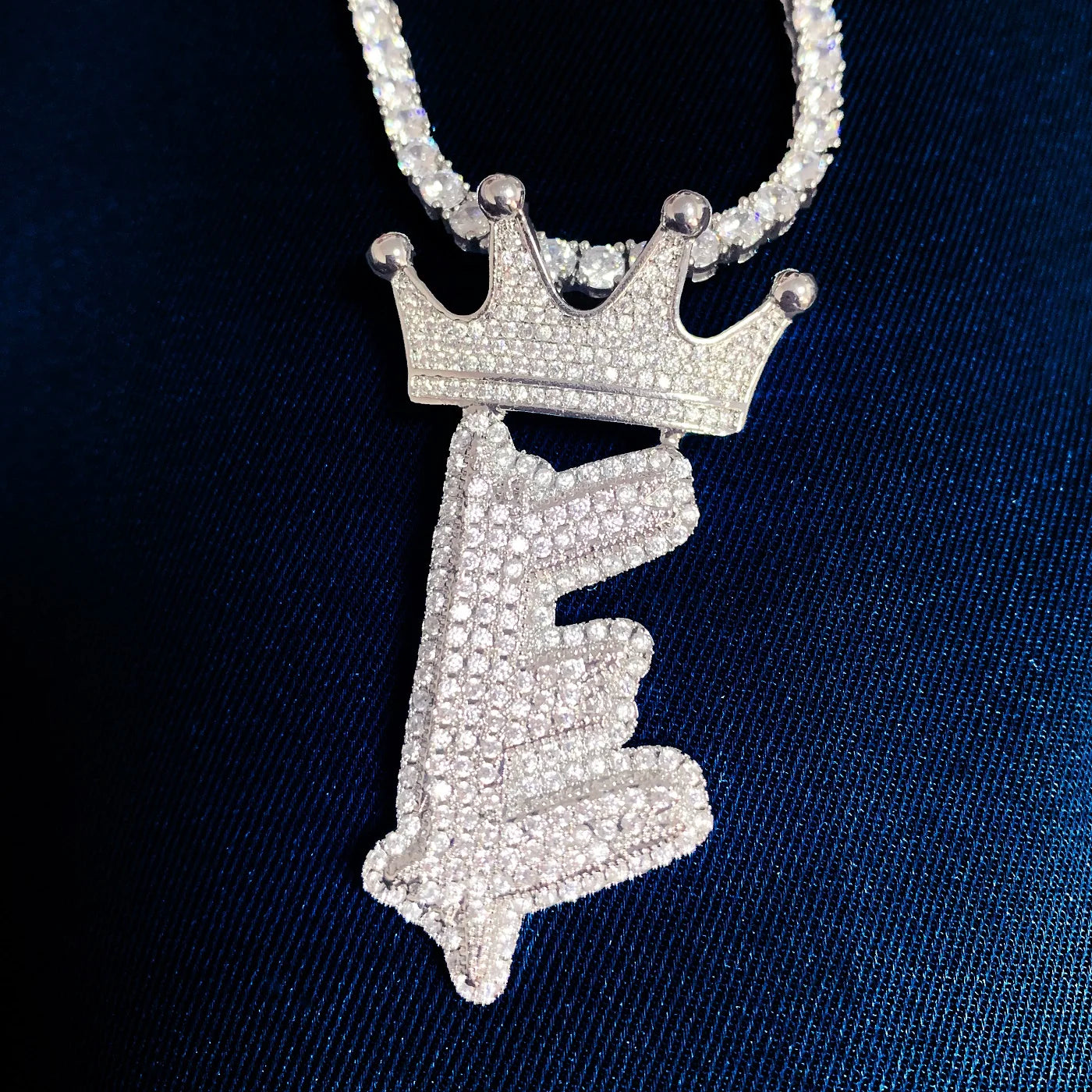 Crown Bail A-Z Single Layer Brush Font Letter Pendant