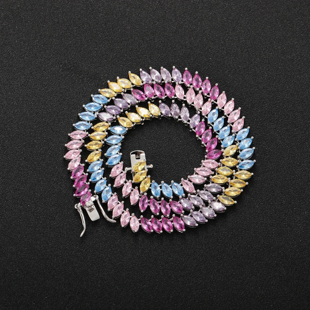 6mm Multi-Color Marquise Diamond Tennis Necklace