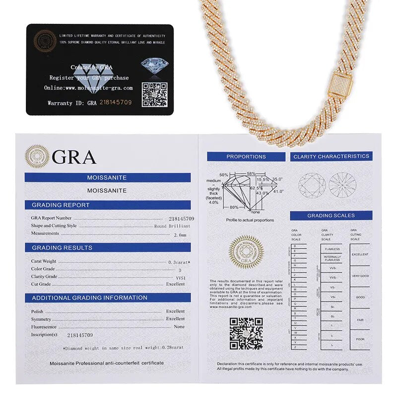 S925 Moissanite Diamond Cuban Link Necklace (Passes Diamond Tester)
