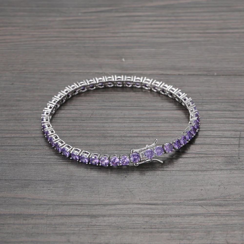 Purple Cubic Zirconia Diamond Tennis Bracelet - 4MM