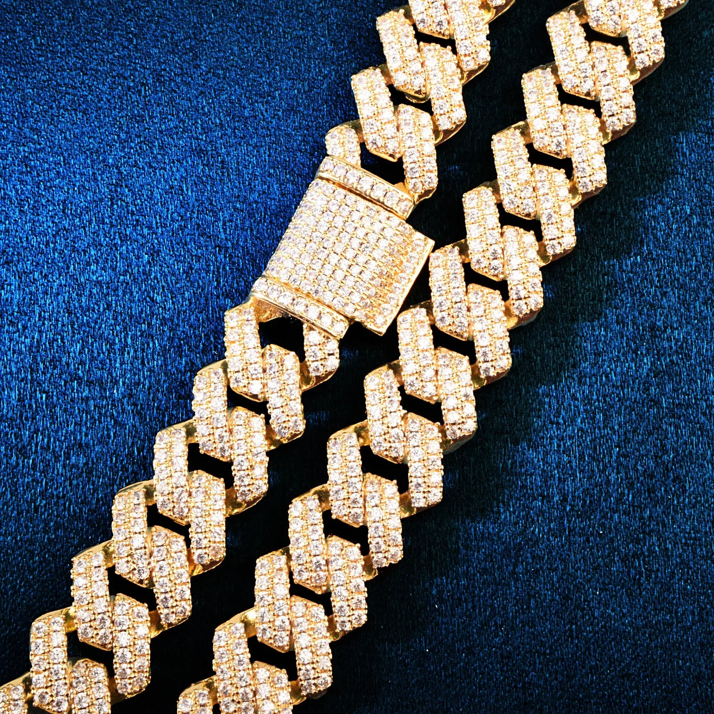 14MM 2 ROWS DIAMOND PRONG CUBAN LINK CHAIN NECKLACE
