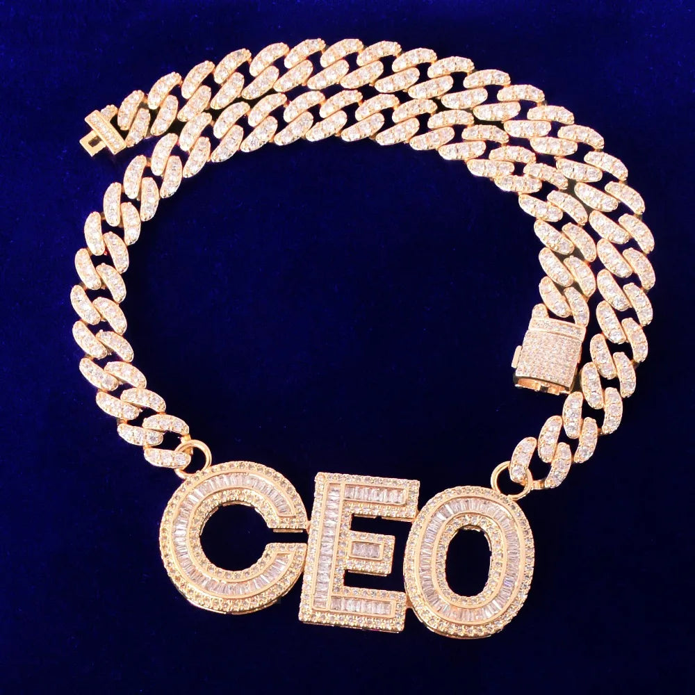 Custom Baguette Layer Letter Cuban Link Necklace - 10mm