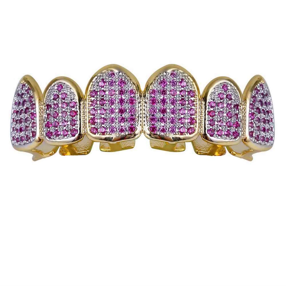 6 Teeth Standard Purple Diamond Grillz in Gold