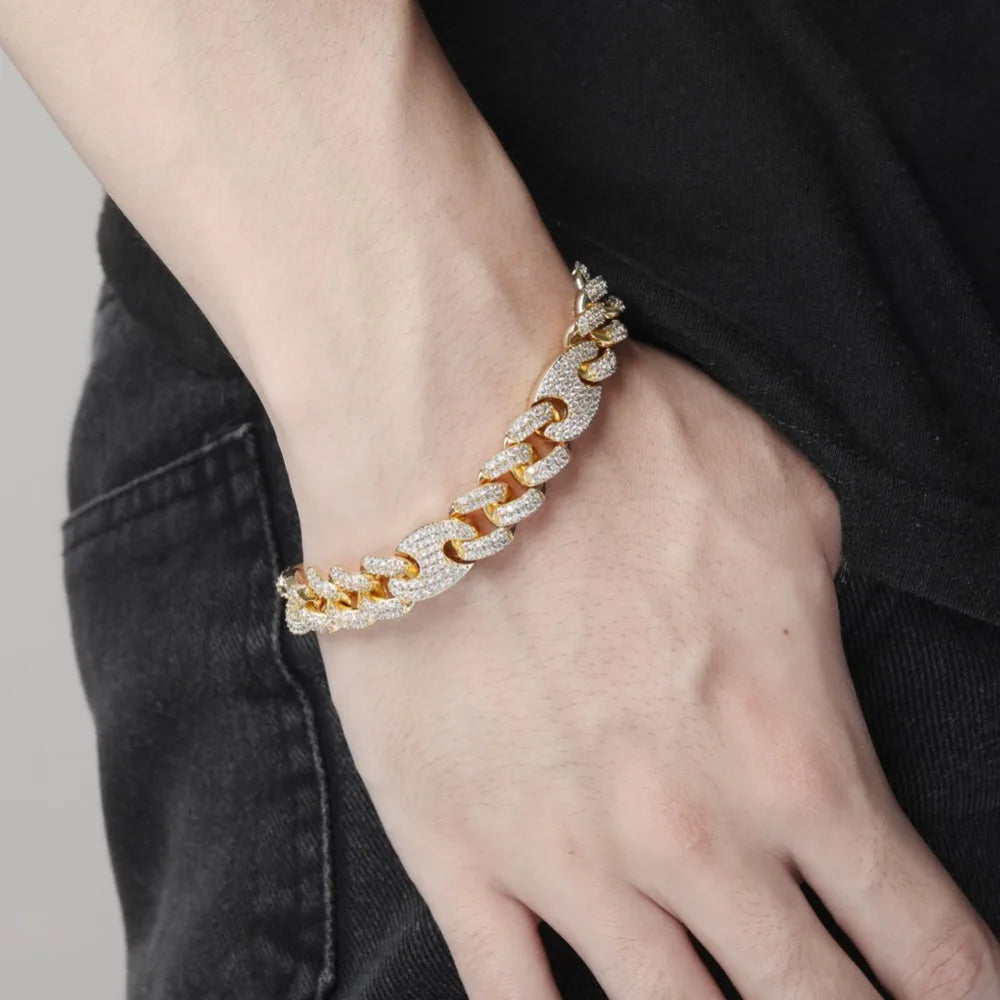 12MM MIXED BEAN CUBAN LINK CHAIN BRACELET - Icedgame & Co