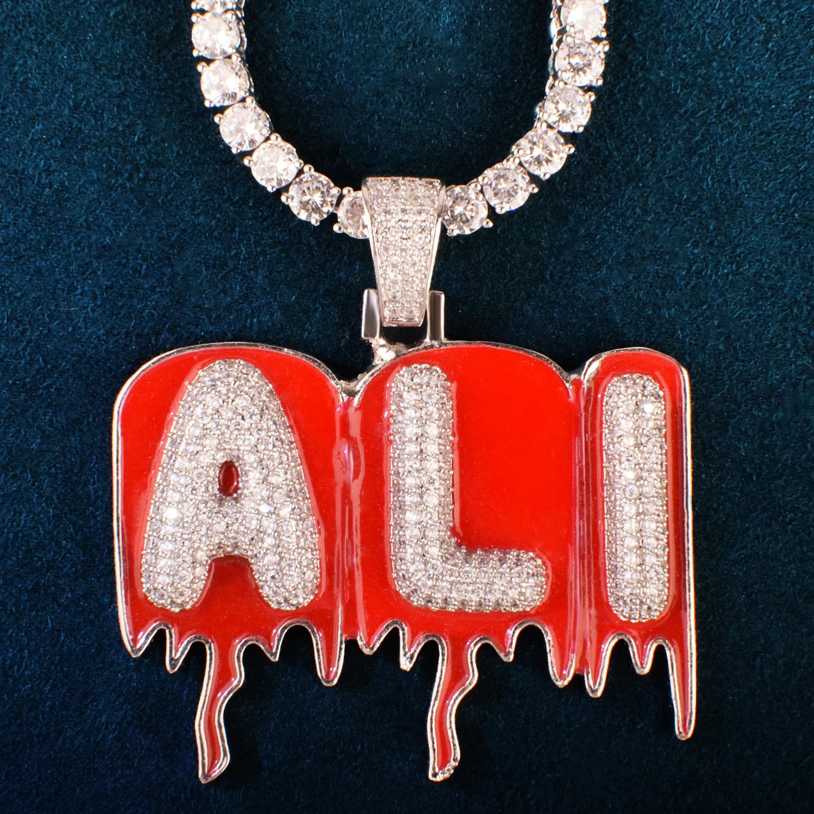 Custom Bubble Melting Red Enamel Letter Pendant - Icedgame & Co