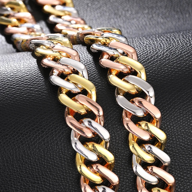 S925 Moissanite Tri-Color Cuban Link Chain Bracelet - 20mm