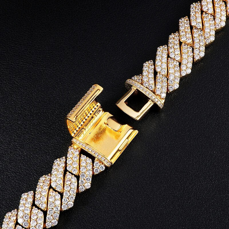 (19MM) 2 ROWS DIAMOND PRONG CUBAN LINK BRACELET - WHITE GOLD/GOLD
