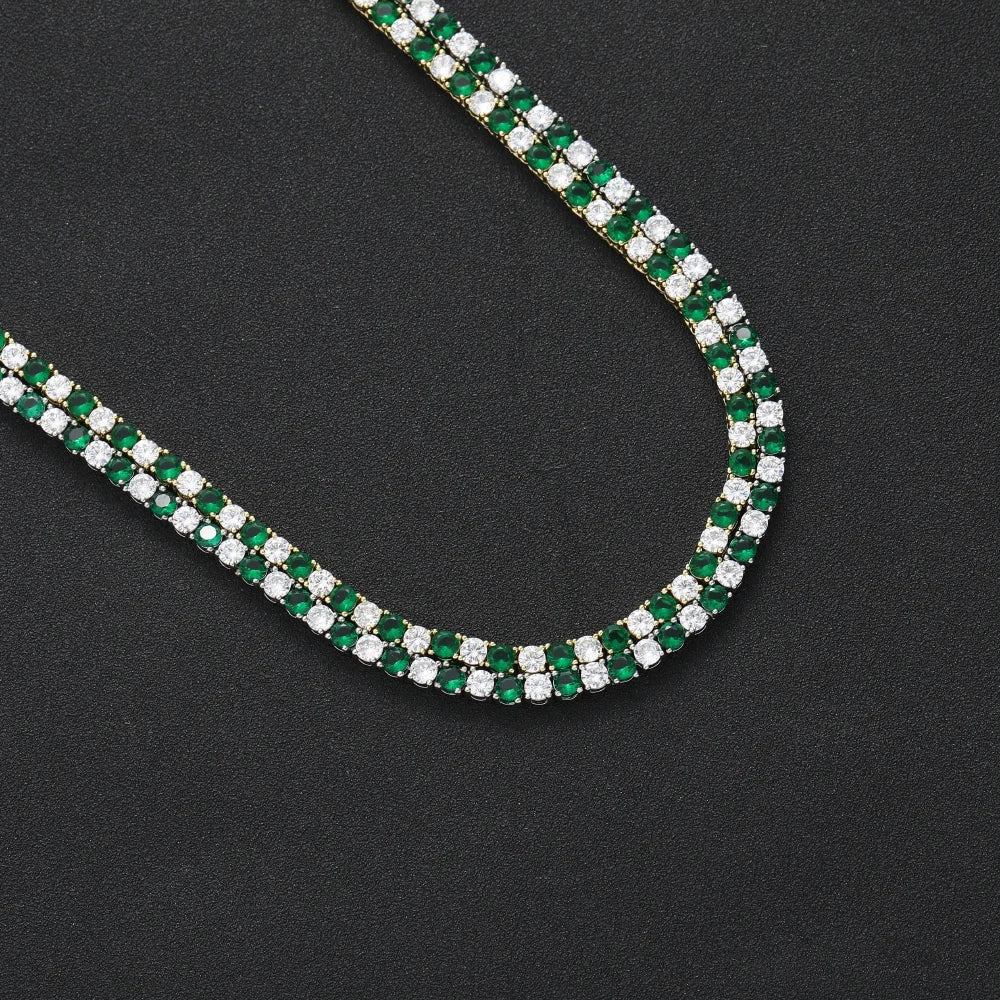 Two-Tone Green Diamond Tennis Chain Necklace