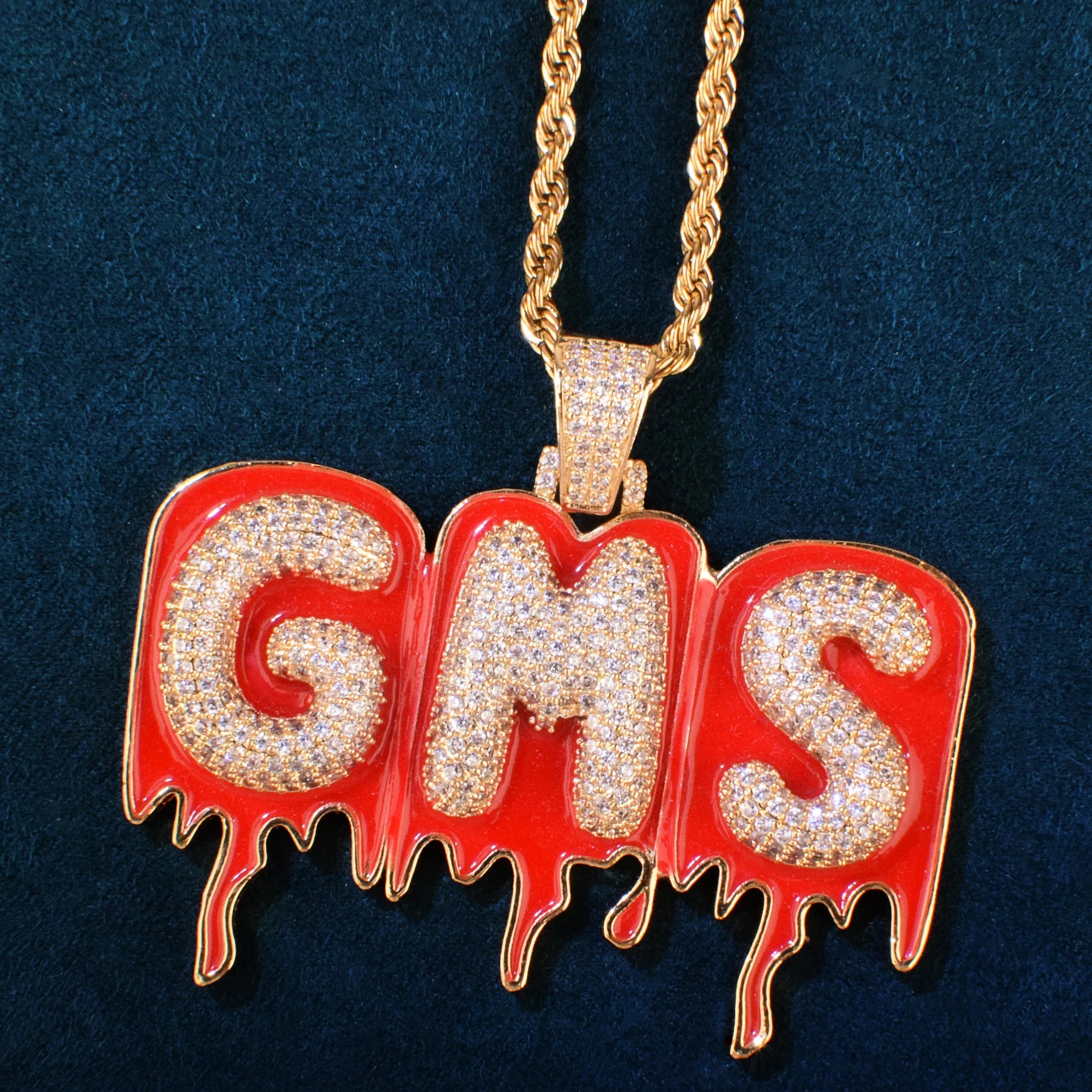 Custom Bubble Melting Red Enamel Letter Pendant - Icedgame & Co