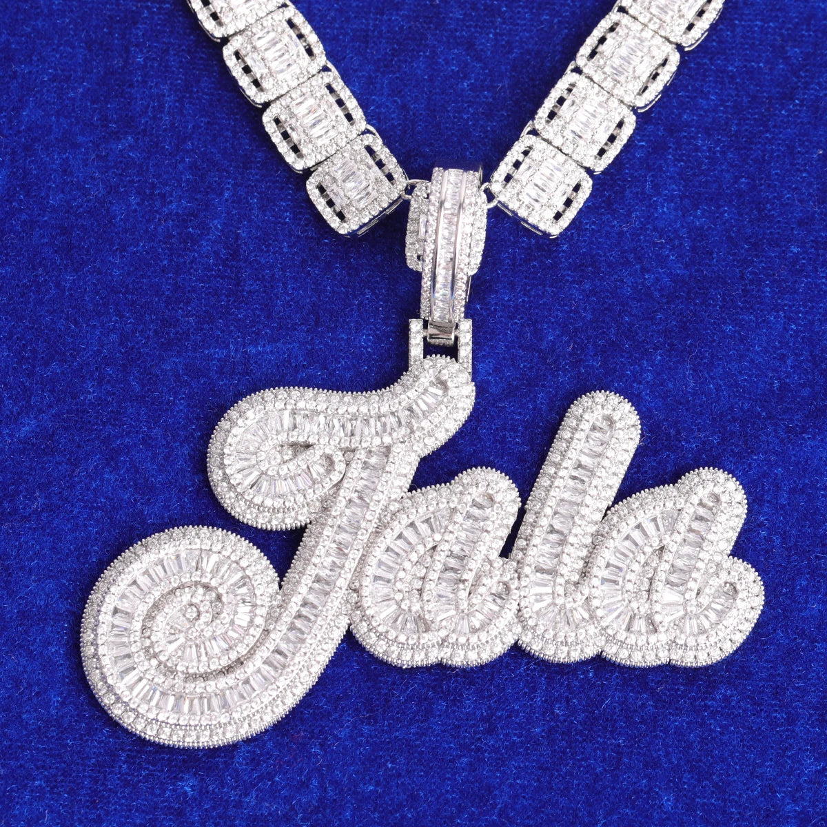 Custom Bold Layer Script Baguette Letter Pendant - Icedgame & Co