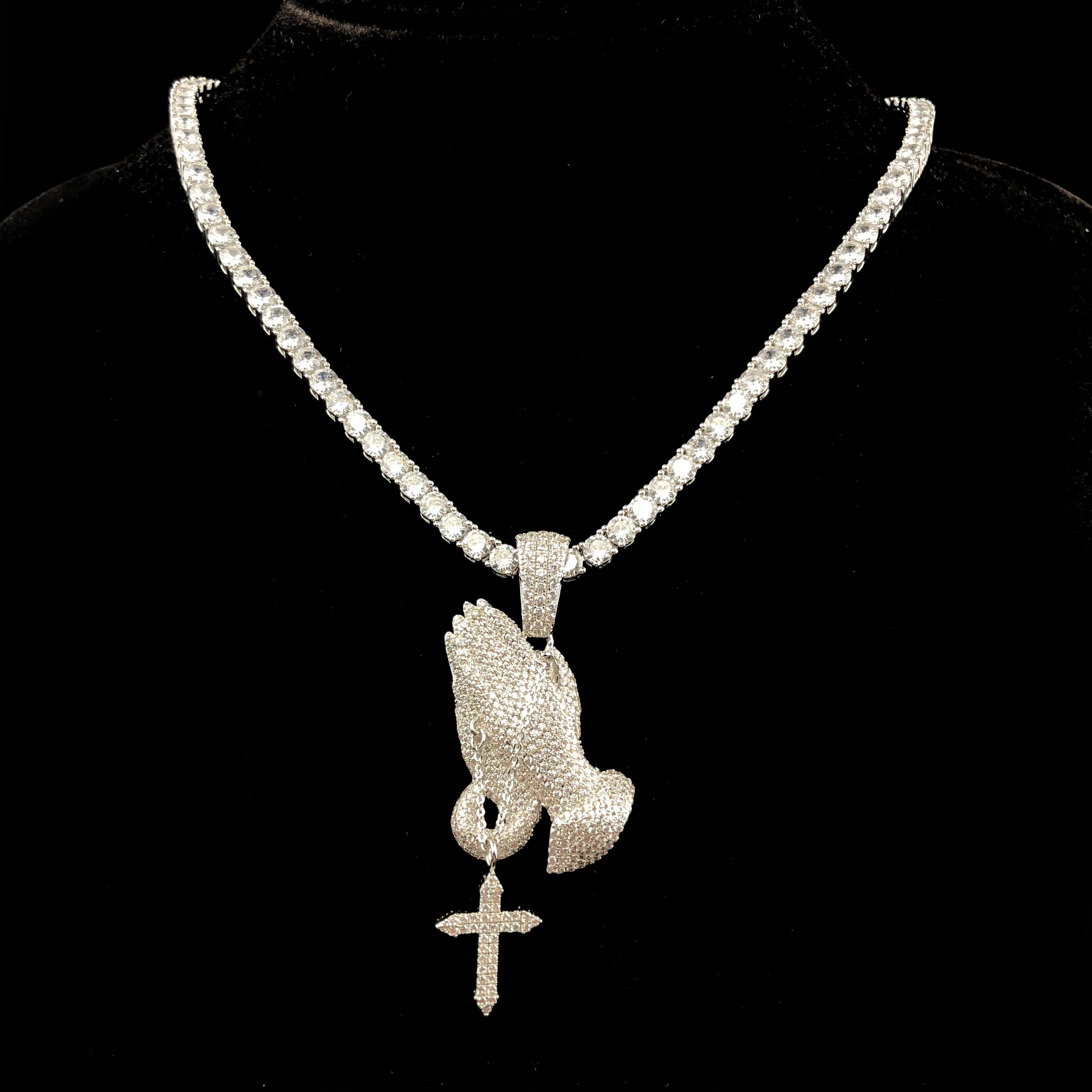 Iced Praying Hands Pendant