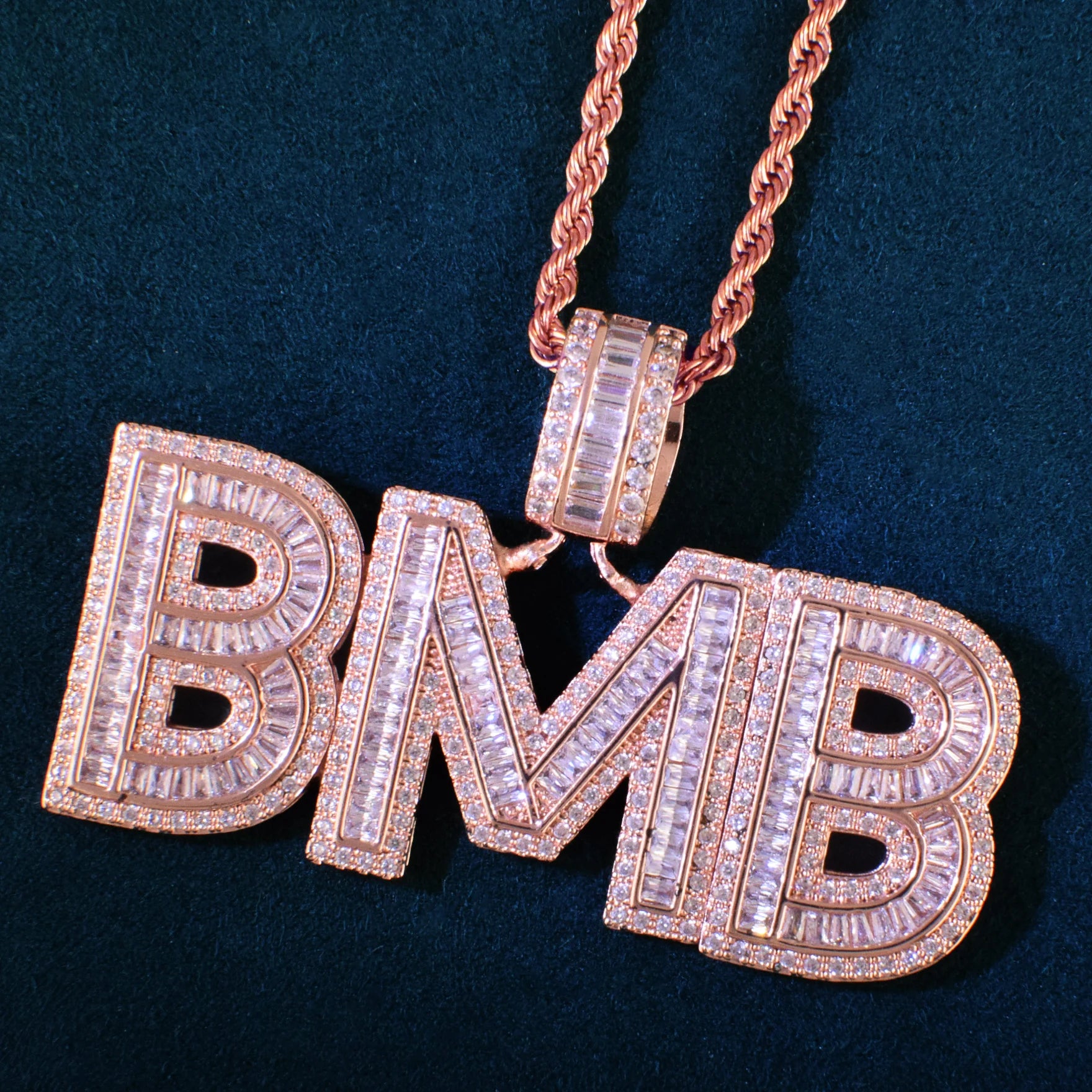 Custom Rose Gold Baguette Layer Letter Pendant - Icedgame & Co