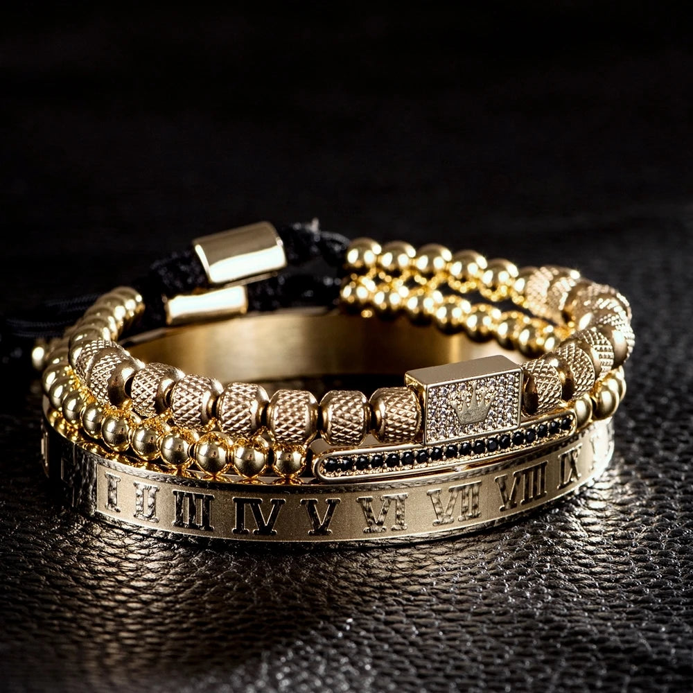 3pcs/Set Luxury Royal King Crown Bracelets