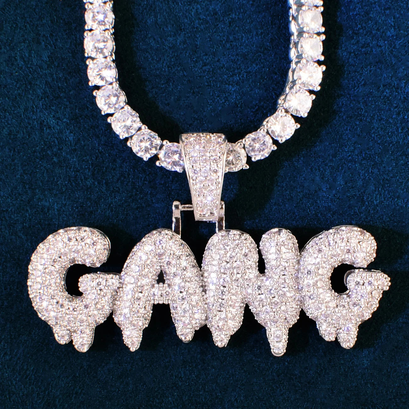 Pave Bubble Drip "GANG" Letter Pendant - Icedgame & Co