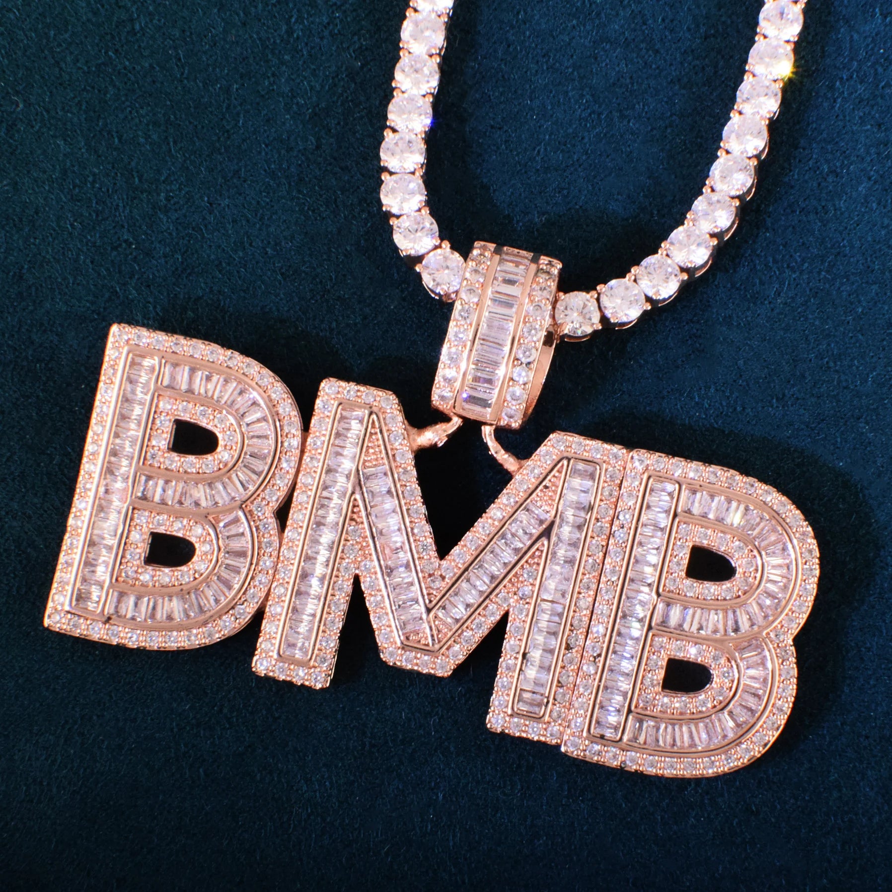 Custom Rose Gold Baguette Layer Letter Pendant - Icedgame & Co